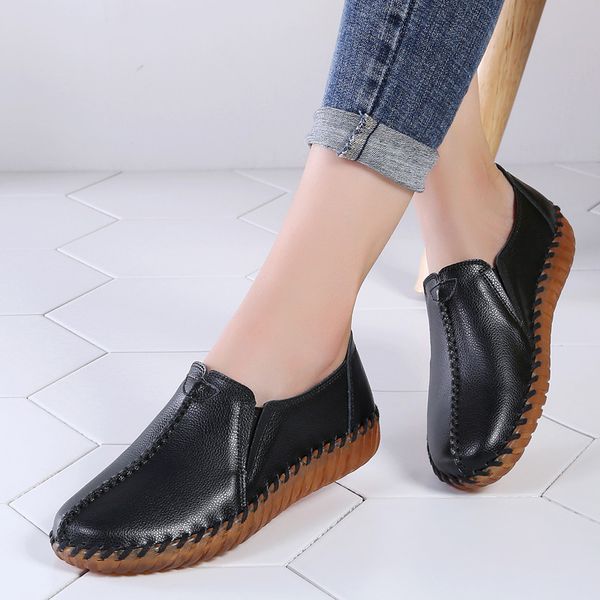 

2020 autumn women flats shoes handmade genuine leather slip-on shoes woman moccasins ladies oxfords ballerina flats, Black