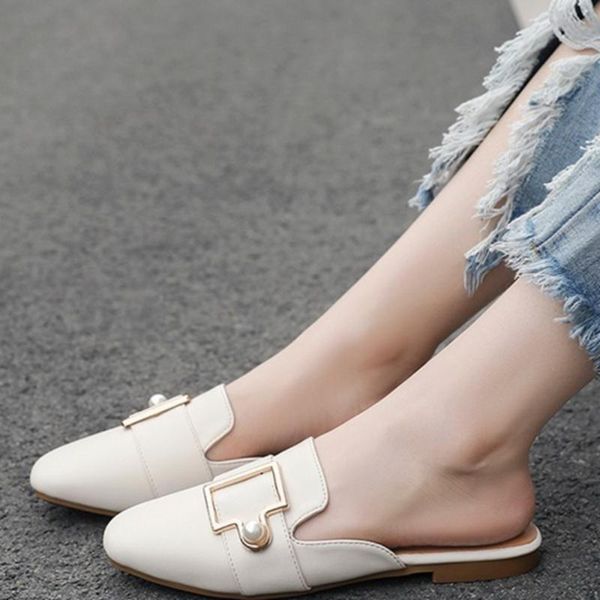 

big size 35-44 summer ladies casual flat slippers women round toe mules shoes outside slides women slip on sandals, Black