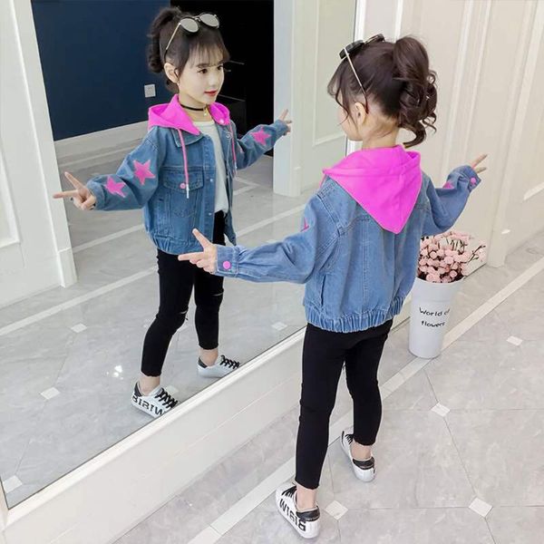 

girls denim jacket 2020 bling sequins colours five-pointed stars washed fashion coat kids autumn long sleeved casual clothes, Blue;gray