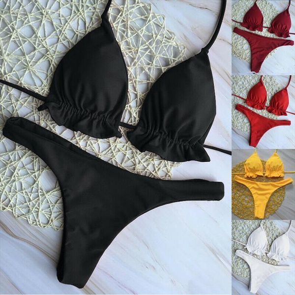 

brand swimwear women sport bra bikini 2020 bikinis summer outfit set push up padded bra swimwear swimsuit triangle bather suit, White;black