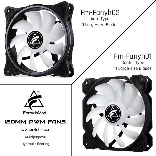 

fans & coolings formulamod fm-fanyh 120mm pwm fan 5v 3pin rgb multipurpose radiator cooler case hydraulic bearing 11/9 large-size blades