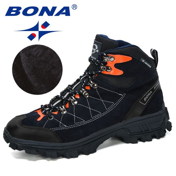 

bona 2020 new designers suede short plush men snow boots handmade working ankle boots high men shoes winter man comfy, Black