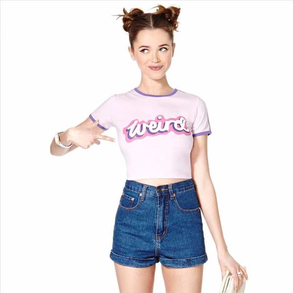 

harajuku t shirt women fitness crop weird letter printe cropped casual women t shirt plain loose crop, White