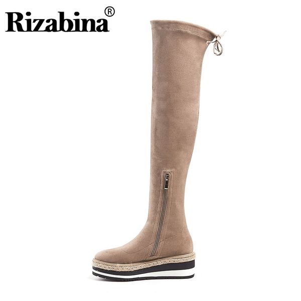 

rizabina женщины из натуральной кожи высокого качества над knee boots black клинья платформа zipper long boots daily обувь размер 34-39