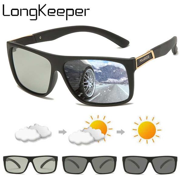 

longkeeper pchromic sunglasses men polarized chameleon discoloration sun glasses male tr90 frame driving eyewear uv400, White;black