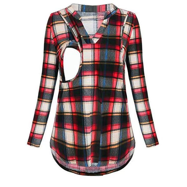 

европа и америка новый стиль горячие продажи уход уход клетчатую рубашку длинным рукавом топы грудное молоко кормление тенниска garment лакт, White