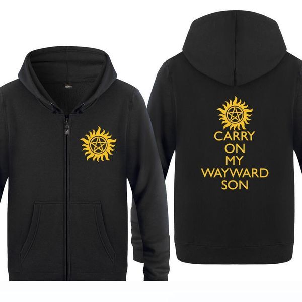 

2020 carry on my wayward son music hoodies men 2018 men's fleece zipper cardigans hooded sweatshirts, Black