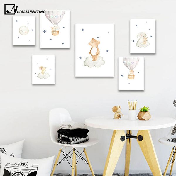 

watercolor forest animal child poster baby nursery wall art print simple canvas painting nordic kid bedroom decoration picture