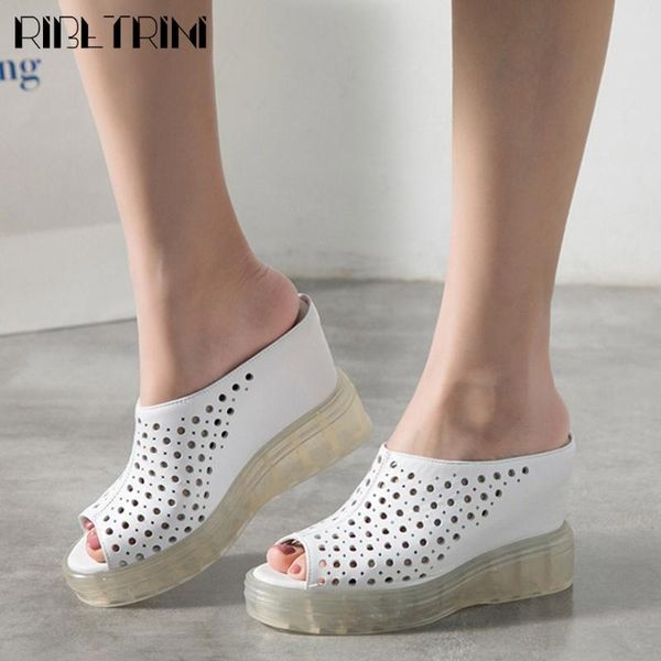 

metallic genuine leather shoes brand new fashion transparent platform women slides 2020 wedges beach slides, Black