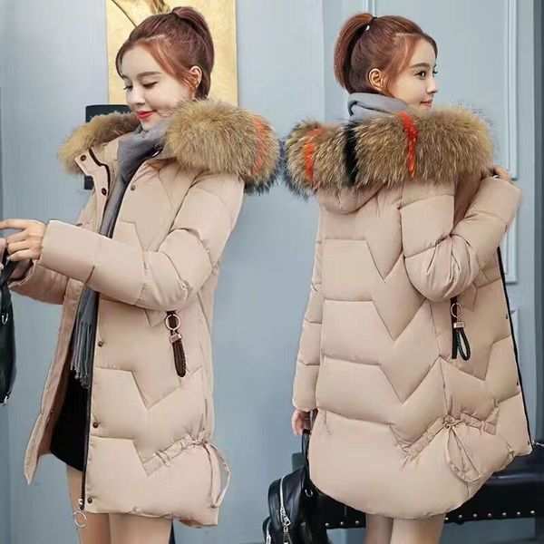 

women winter jackets coats down cotton hooded parkas feminina warm outwear faux fur collar plus size 3xl long coats, Black