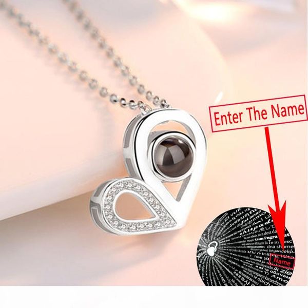 

custom name necklace 100 languages i love you projection pendant necklace love memory wedding necklace christmas gift, Silver