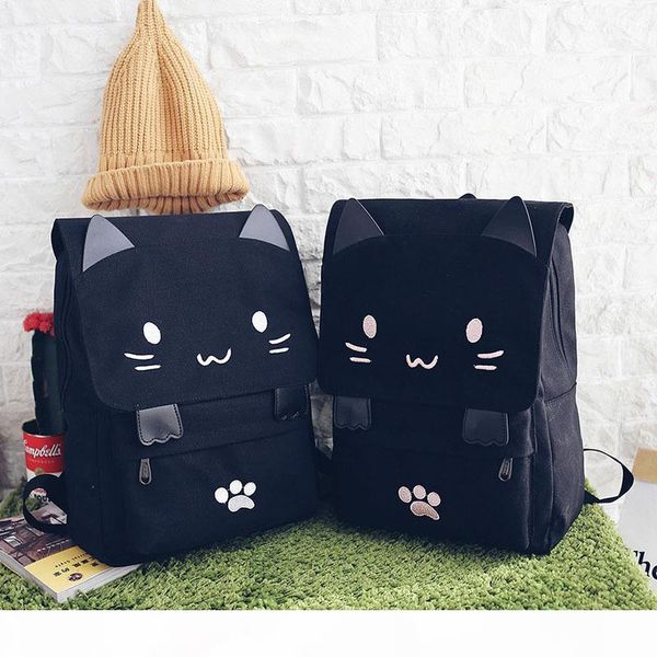 

cat canvas backpack cartoon embroidery backpacks for teenage girls school bag casual black printing cat paw backpack