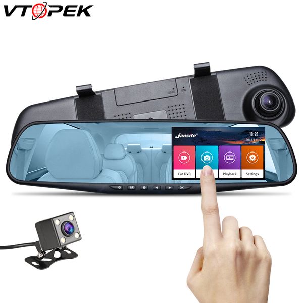 

full hd 1080p touch screen car dvr camera 4.3inch rearview mirror digital video recorder dual lens night vision auto registrator