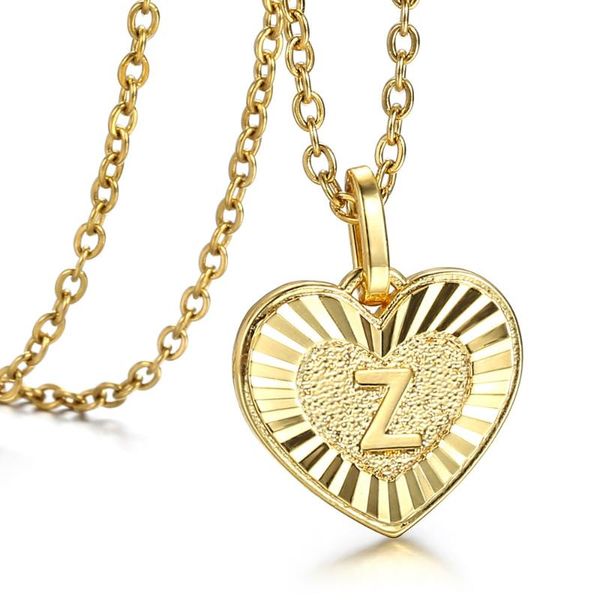 

initial letter heart pendant necklace for women girl 26 letters charm stainless steel rolo cable link chain gp419a, Silver