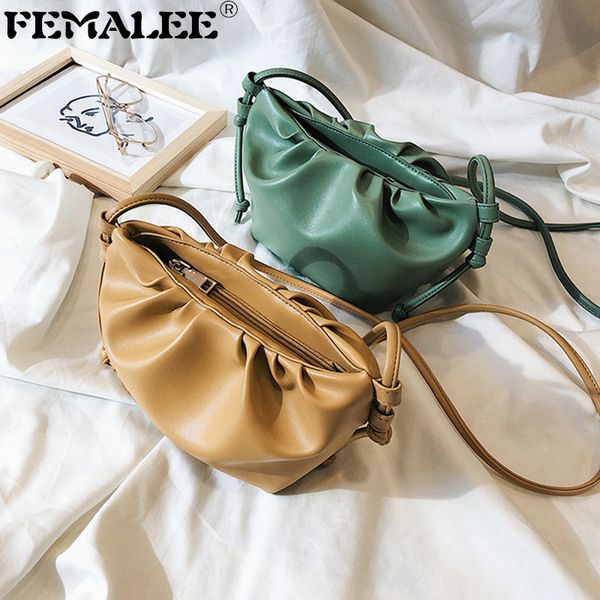

pure color women messenger bag designer wrinkled shoulder bucket bag ladies crossbody dumpling bags female chic leather handbags