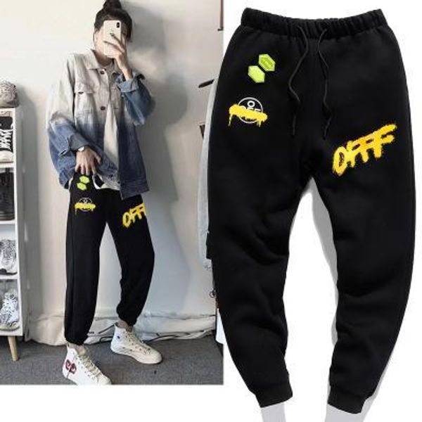 

new mens casual pants tide brand autumn and winter models ofw letter printing graffiti fashion casual pants cotton pants, Black
