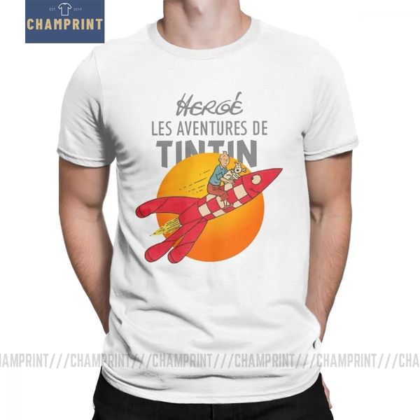 

men t-shirts tintin the adventures of tintin vintage cotton tees short sleeve t shirts crew neck clothes plus size