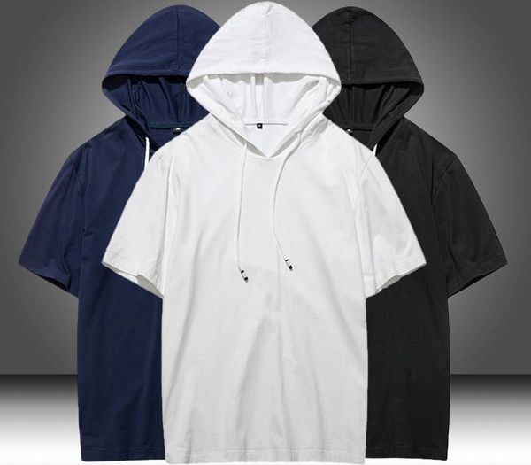 

2020 summer men tshirt casual solid loose hooded tees shirts male new sportswear hoodie short sleeve mens t-shirt clothing cy200515, White;black