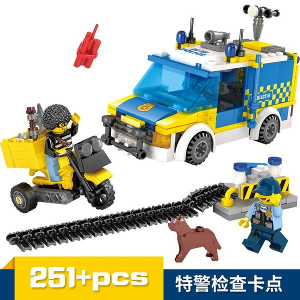 

city police hunt down loading car model children puzzle building blocks assembled small particles diy figures bricks boy toy 05