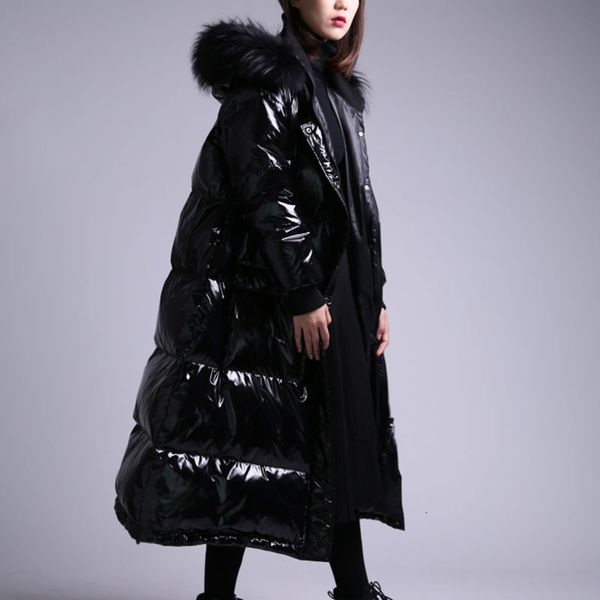 

2020 x-long 90% down coat hooded with real fur collar winter warm jacket women thick waterproof female parka puffer snow outwear, Black;white