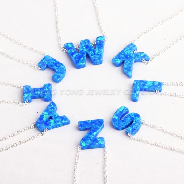 

26 letters opal necklace op05 blue initial opal necklace with silver plated brass chain