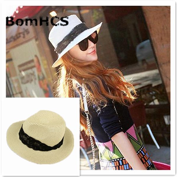 

bomhcs summer women foldable straw hat street travel beach sun hats caps lace 17f-328mz9, Blue;gray
