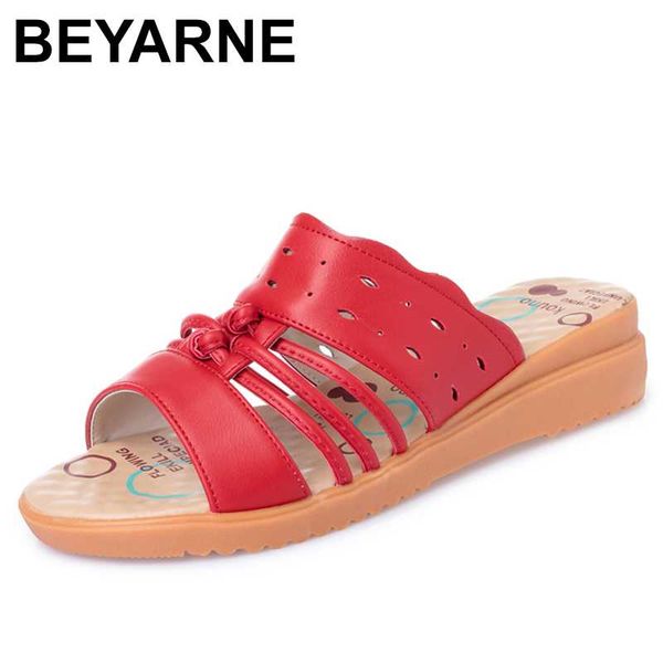 

beyarne women slippers leather shoes casual slides women summer shoes beach solid mother wedge flip flops, Black