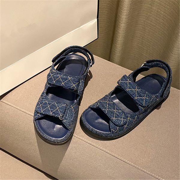 

quilted plaid women sandals cool designer denim jean dad shoes women summer shoes femmes sandales21, Black