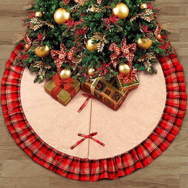 

christmas tree skirts bowknot patchwork home pad red lattices linen ornament festival supplies decoration outdoor gadgets zza1115