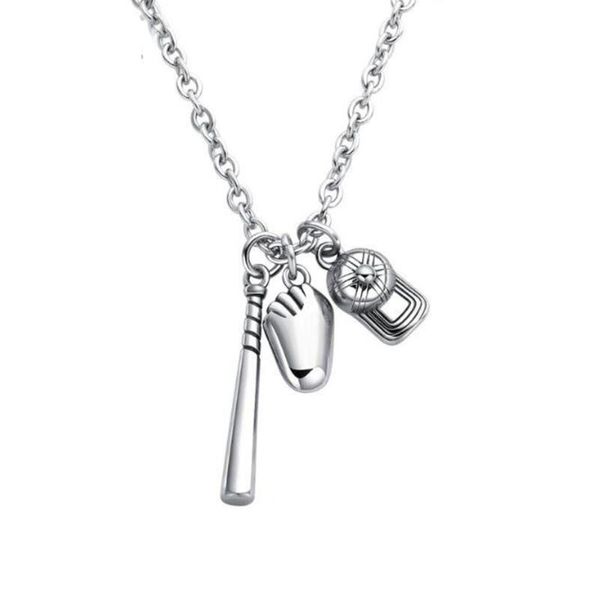 

stainless steel sport baseball pendant necklace baseball glove cap necklaces jewellery gift for men with 50cm chain, Silver
