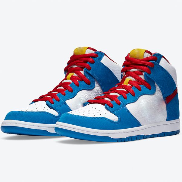 

doraemon 1s dunk high chicago wmns mans basketball shoes white blue yellow sneakers outdoor trainers women sports shoes with box