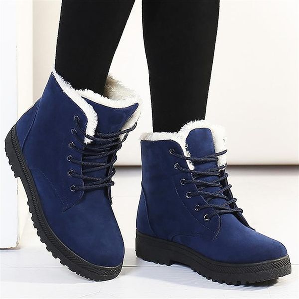 

snow boots 2020 classic heels suede women winter boots warm fur plush insole ankle boots women shoes lace-up shoes woman, Black