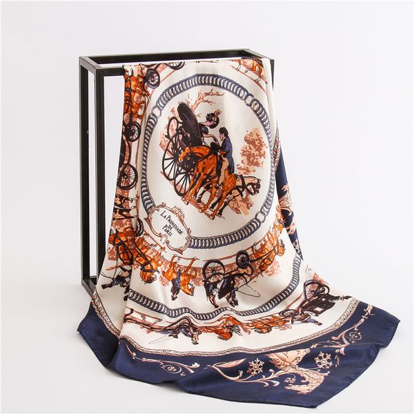 

2020 designer horse print silk scarf for women foulard hijab female square bandana neck head scarves kerchief, Blue;gray