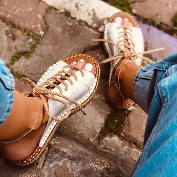 

summer platform slippers women lace up leather slides sandals shoes outdoor beach slippers open toe flip flops women shoes, Black