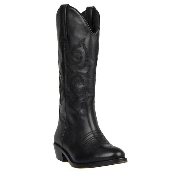 

footcourt- black genuine leather western boots round toe boots round toe cowboy knee-high real leather new season