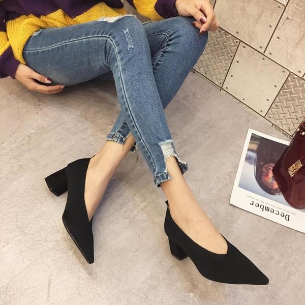 

beige high heels shallow mouth comfortable high-heeled shoes pumps lace-up 2020 chunky sandals pointed wedge slip om, Black