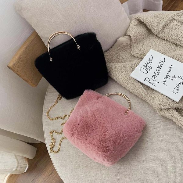 

пушистая сумка для женщин 2020 большого покупателя плеча сумки для сумки с кроссбодите золото строп цепи ремешок моды корейской дамы сумки