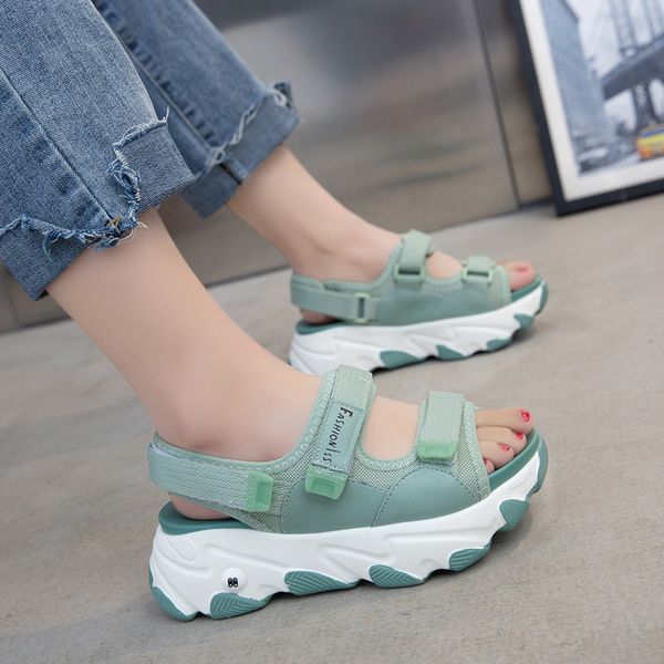 

ankle strap open toe breathable sports sandals high casual summer women sandals novelty fashion thick platform beach shoes, Black