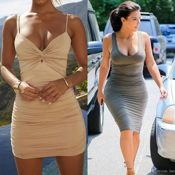 

summer sleeveless dress scoop neck column women casual dress fashion kim kardashian dresses fashion pleated womens, Black;gray