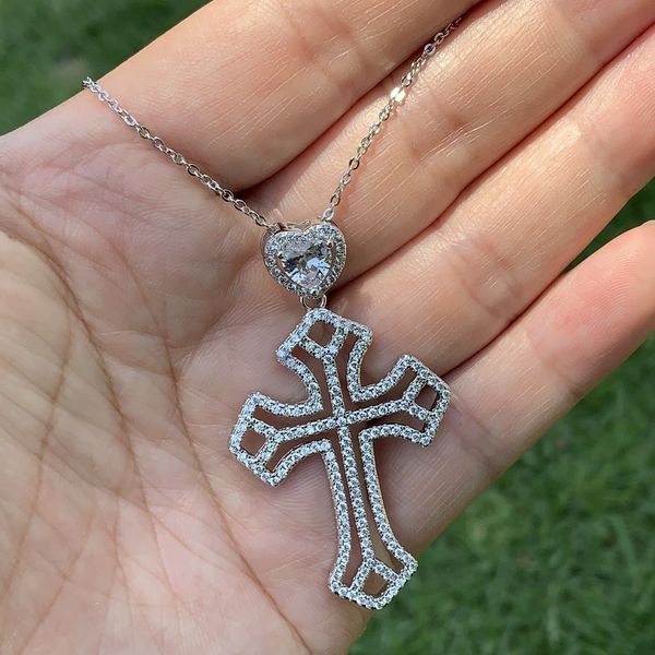 

victoria wieck sparkling luxury jewelry cross pendant real 925 sterling silver heart shape white z cz diamond women necklace gift