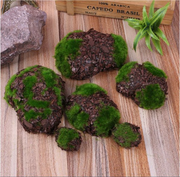 

6pcs/set wood chip green foam moss stone fake rock artificial flower pots christmas wedding home garden decoration flowers