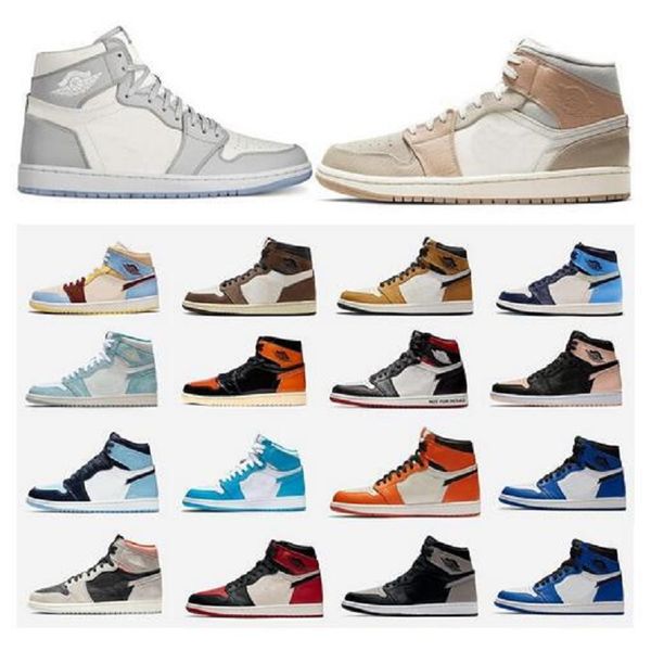 

with box new jumpman 1 mens basketball shoes chicago wolf grey embroidery 1s high og mens sports trainers sneakers with box size 12