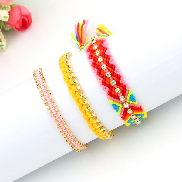 

charm bracelets 3pcs weave handmade bracelet wax cord string friendship jewelry for women summer girls bohemian braided, Golden;silver