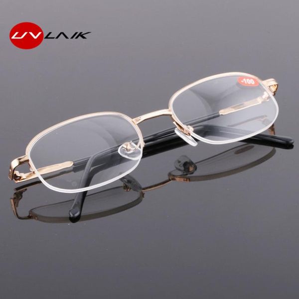 

uvlaik finished myopia glasses short sighted eyewear gold half frame spectacles with degree -1.0 -1.5 -2.0 -2.5 -3.0 -3.5 -4.0, Black