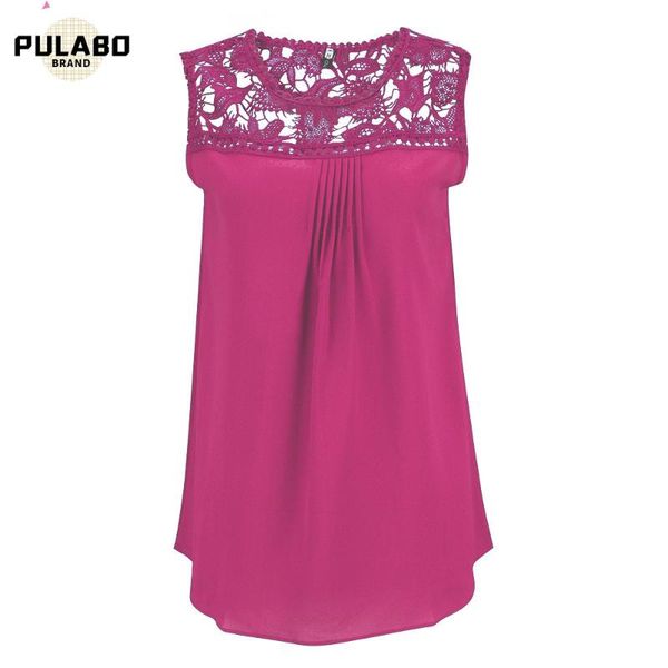 

2020 new summer women fashion chiffon blouse hollow o-neck sleeveless casual tank solid lace ladies shirts, White