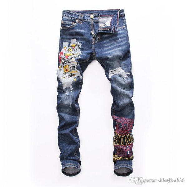 

2020 luxury vintage features mens jeans designer pants motorcycle style zipper biker pants classic slim for skinny jeans, Blue