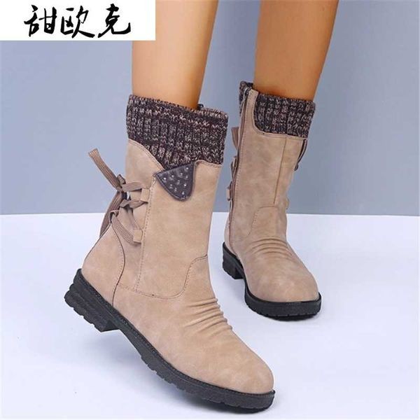 

2020 winter women's boots fashion women mid-calf boots retro zipper low-heeled warm mid-calf for women shoes botas mujer, Black