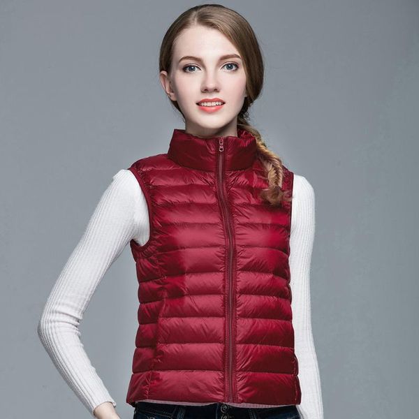 

new brand packable puffer vest with stand-up collar women padded vest lightweight down for lady zip-up winter clothes, Black