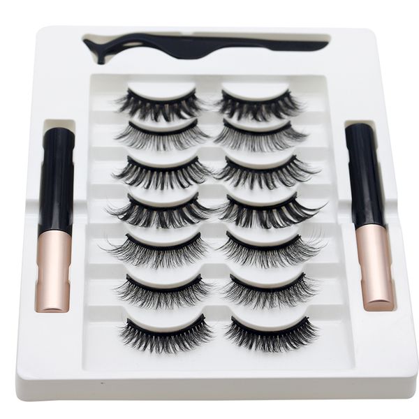 

false eyelashes 7 pairs magnetic magnet 2 eyeliner set curls thick
