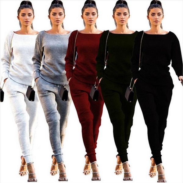 

3 colors womens winter solid black tracksuit hoodies sweatshirt pants sets sport wear casual loose colthes sets, Gray